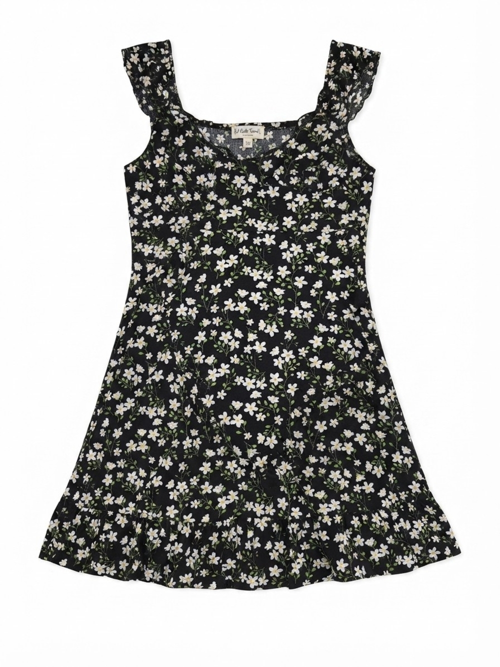 Black Floral Ruffle Strap Mini Dress
